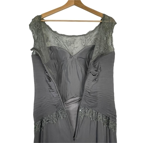 VM COLLECTION ILLUSION CAP SLEEVE RUCHED BUST BEADED FORMAL EVENING GOWN - Picture 8 of 16